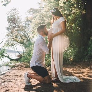 White maternity photoshoot dress split tail | S/M